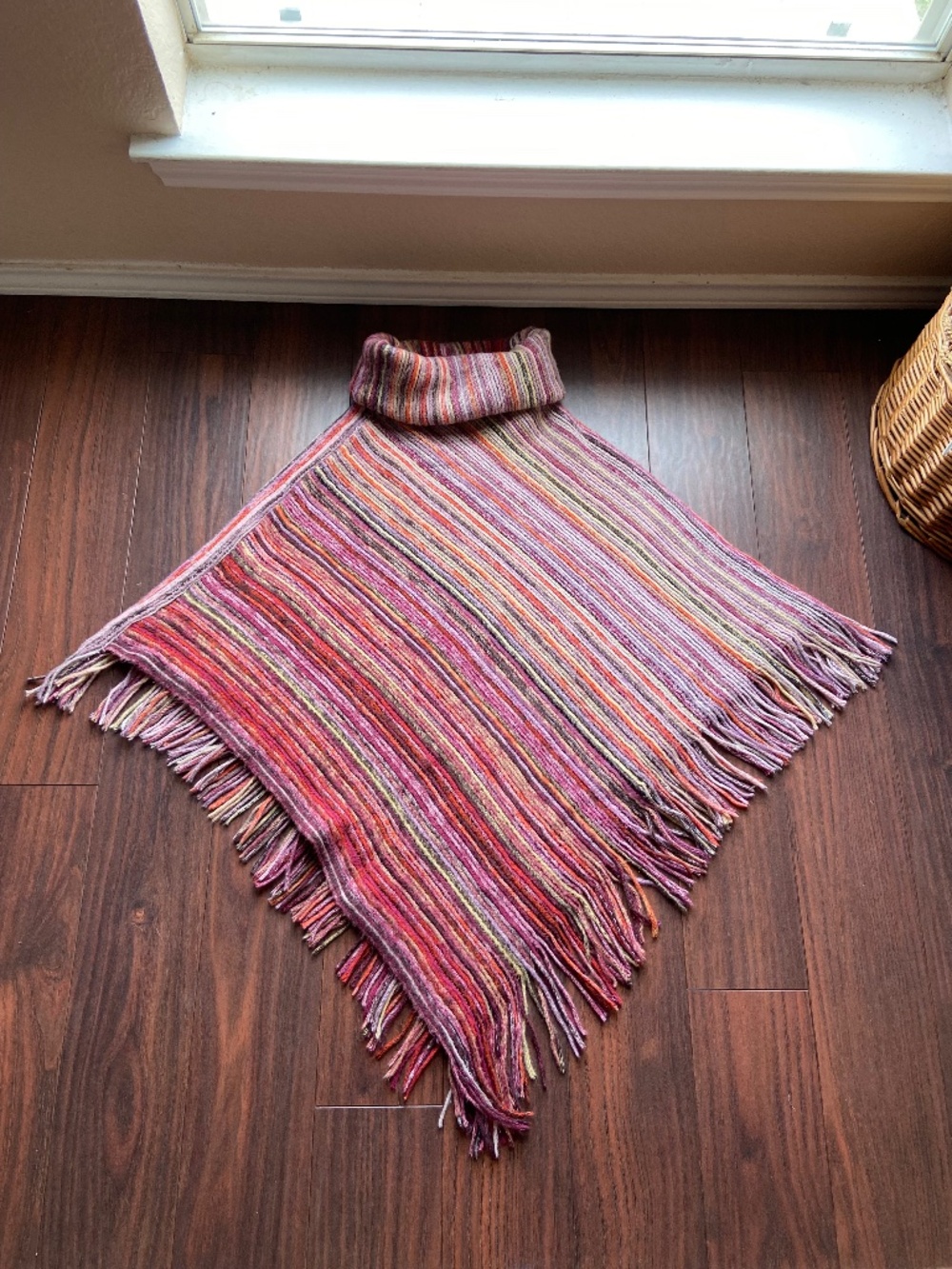 KEREN HART Cowl Neck Wool Blend Poncho Multicolor S/M
